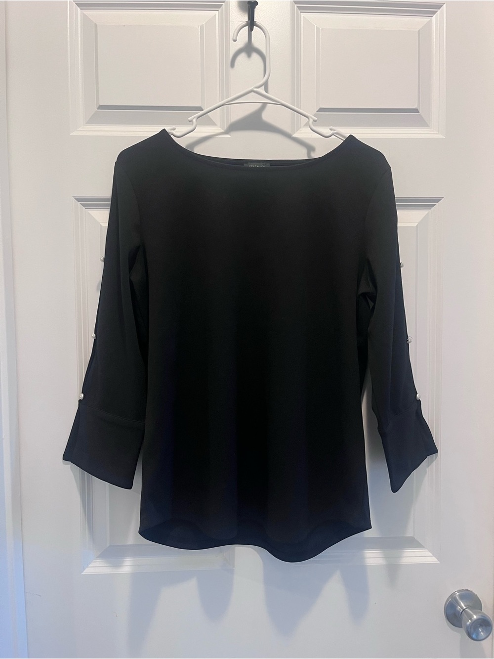 Ann Taylor Black Pearl-Accent Boatneck Top